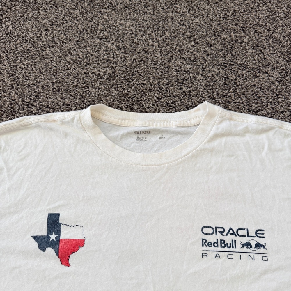 F1 Cota Redbull Racing Max Verstappen Men's Large White T-shirt Hollister Boxy - Picture 5 of 6